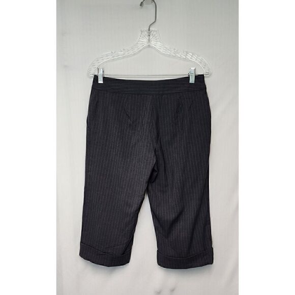 E by Eci Bermuda Cuff Hem Striped Denim Dress Pants Size 4 Color Gray/Blue - Picture 3 of 7